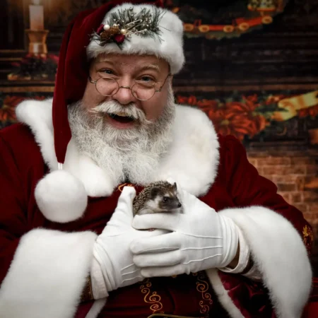 Santa holding an animal at Christmas Event at Fox's High Rock Farm